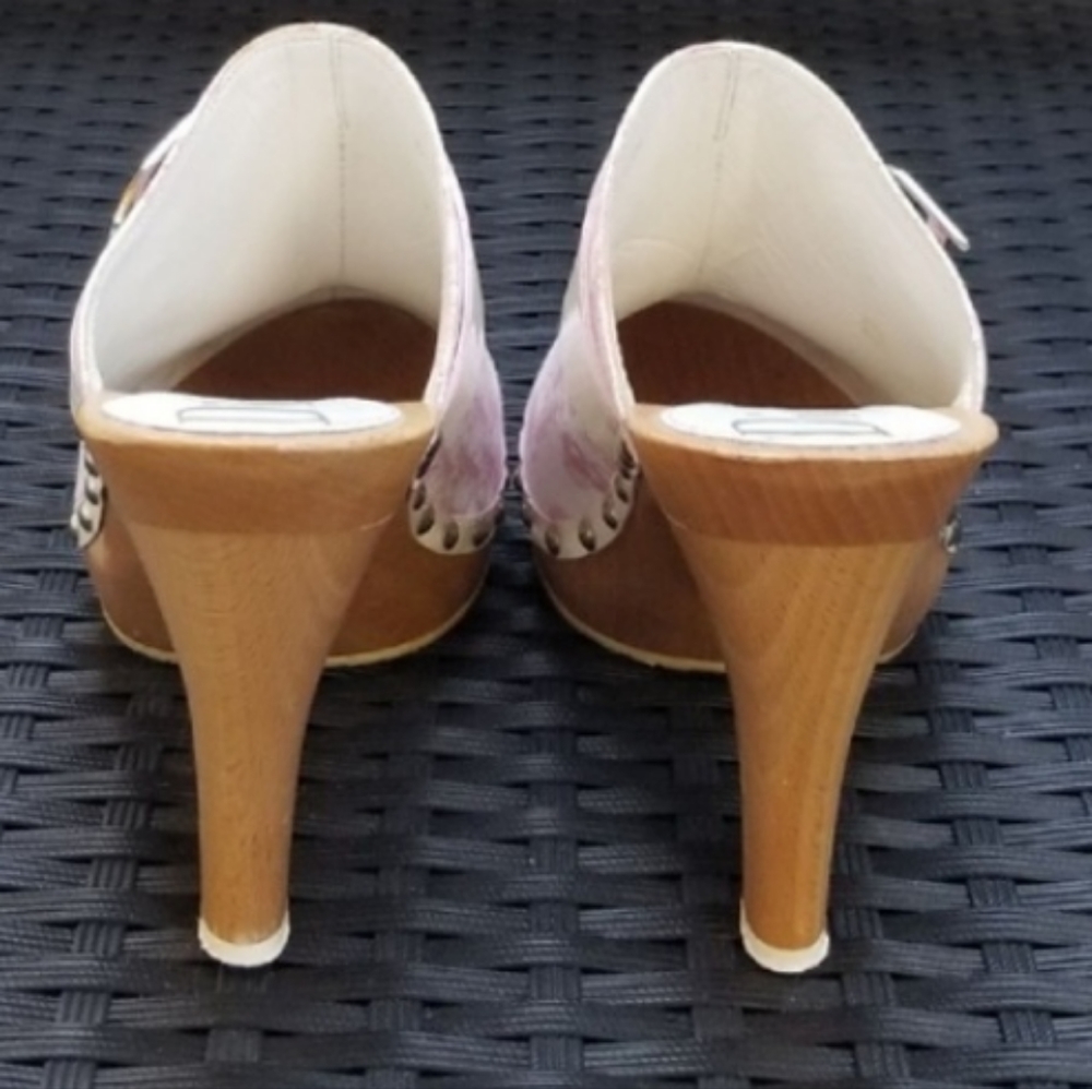 Dior Pink Floral Canvas Studded Wood-Heel Clogs - Picture 6 of 9